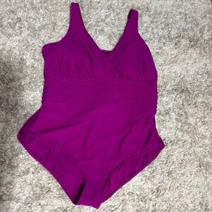 Aqua green Women Plus Size 24 Magenta Surplice One Piece Swimsuit 677511 nwot